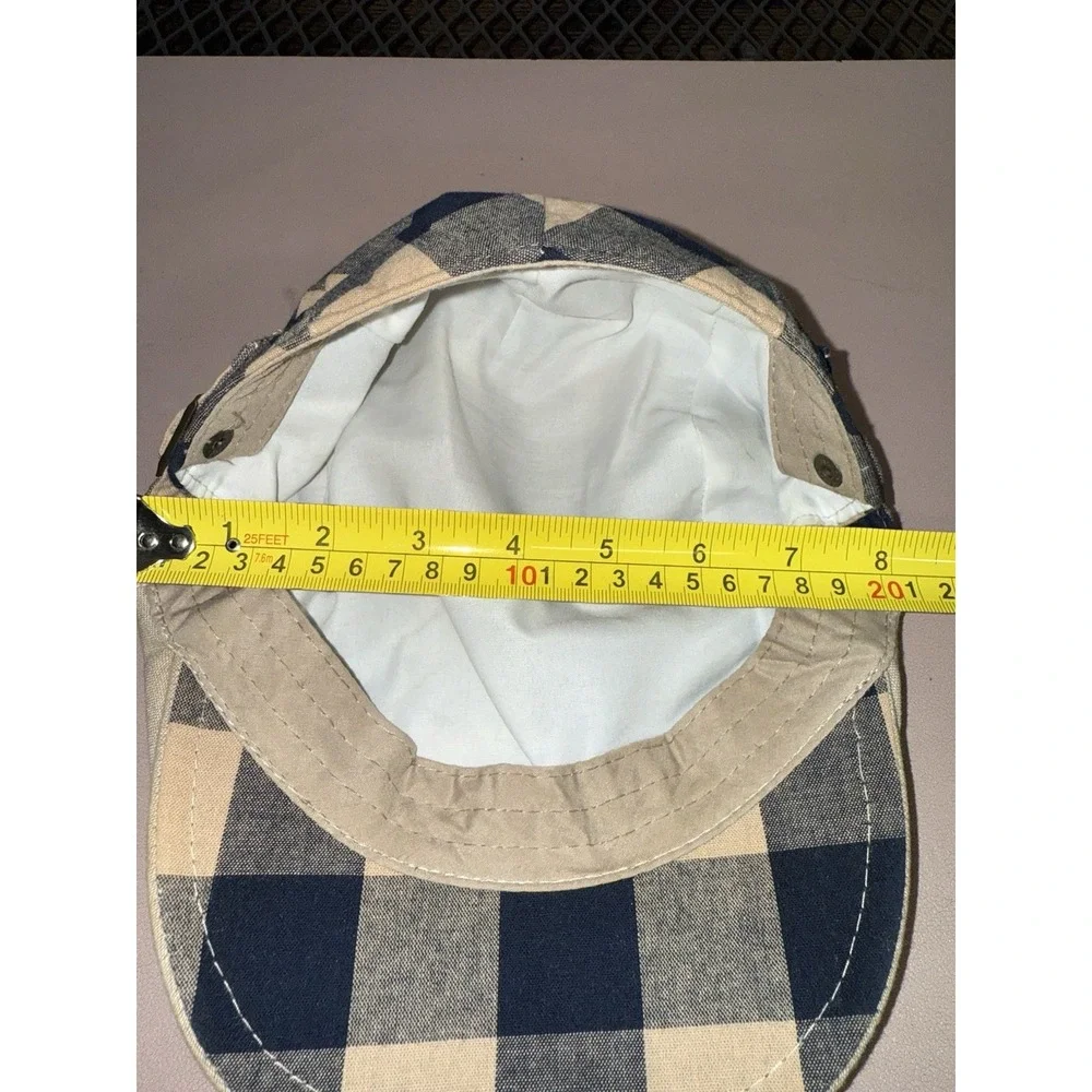 Blue Cream Plaid Newsboy Flat Cap Adjustable Cotton Ivy Driving Hat Unisex‎